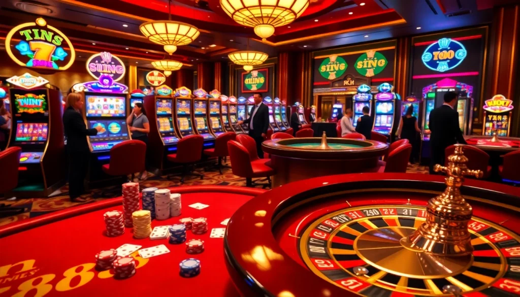 A dynamic casino scene highlighting rr 88 with vibrant poker chips, playing cards, and a dazzling roulette wheel.