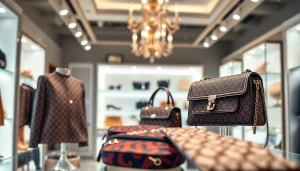 레플리카 패션 아이템들이 매력적으로 전시된 부티크 사진.