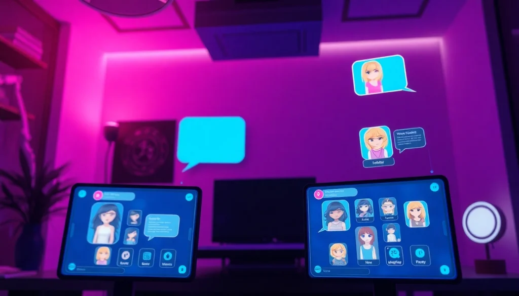 Customizable NSFW character AI chatbot interface with vibrant colors and modern digital elements.