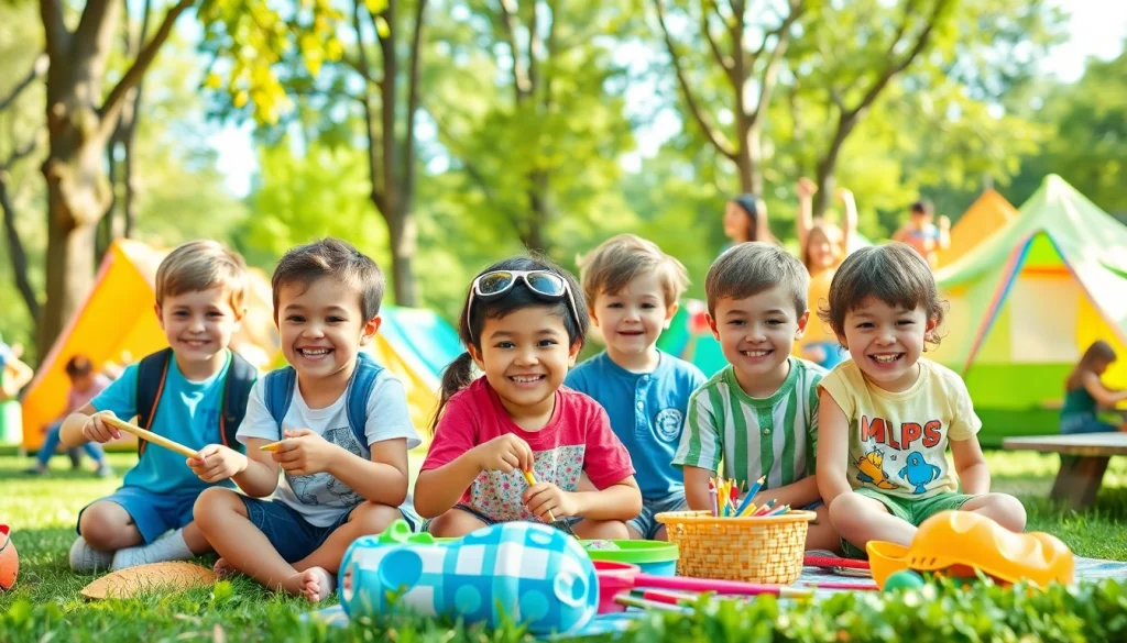 Children participating in joyful activities at holiday camps surrounded by nature.