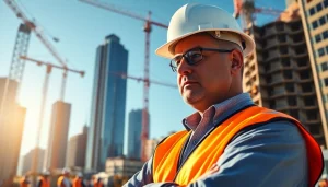 New York Construction Manager overseeing a busy construction site in New York City.