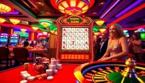 Rasakan sensasi demo mesin slot Mahjong dengan para pemain yang penuh kegembiraan di kasino mewah.