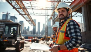 Manhattan Commercial General Contractor overseeing a construction project with modern equipment.
