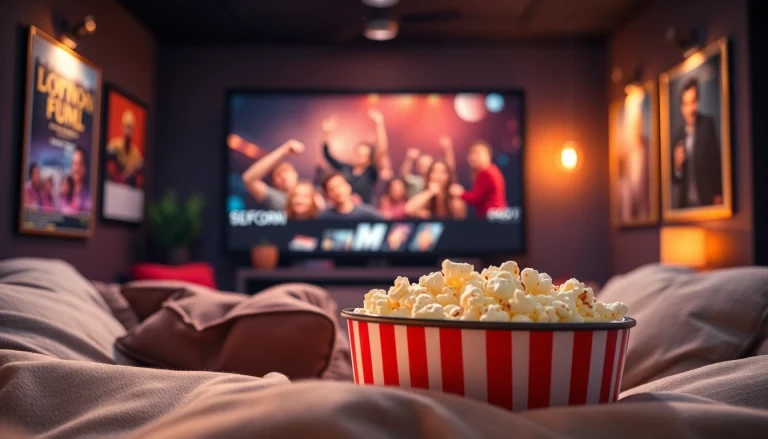 ดูหนัง ในบรรยากาศที่อบอุ่นของห้องนั่งเล่นพร้อมหน้าจอขนาดใหญ่