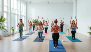 多様な個々の姿が描かれたホットヨガスタジオのシーン、ホットヨガ おすすめの利点を強調。