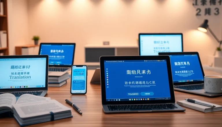 Youdao digital translation workspace showcasing modern devices and learning materials.