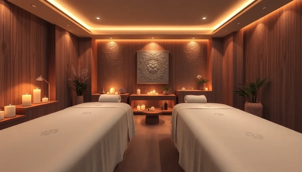 조명과 고급 장식이 어우러진 편안하고 평화로운 환경을 보여주는 수원 마사지 스파 내부.