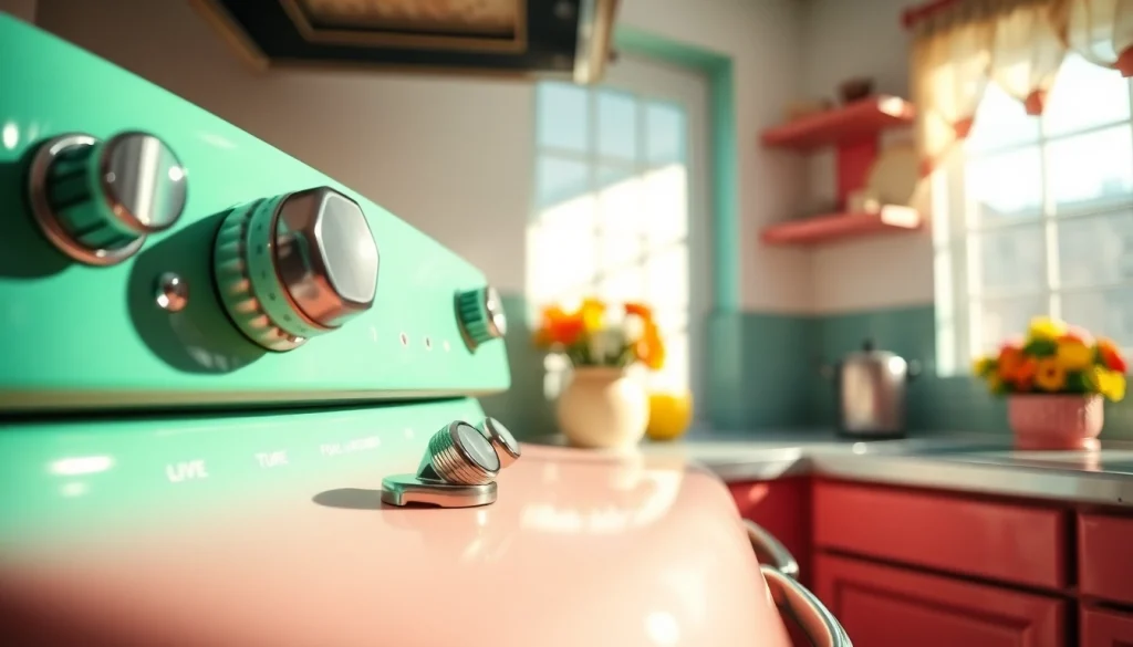 Retro Oven in a vintage kitchen bathed in natural light, evoking nostalgia.