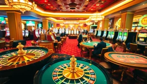 Scène de casino vibrante mettant en avant des joueurs au meilleur casino en ligne France avec l'excitation de la roulette.