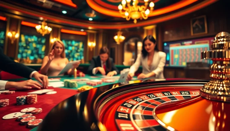 Vivez l'excitation du meilleur casino en ligne France avec des joueurs profitant d'une action de roulette à enjeux élevés dans un cadre luxueux.