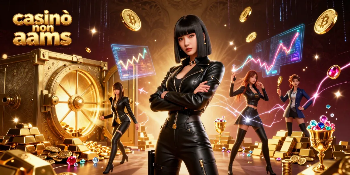 Vivi il brivido dei casinò non AAMS con personaggi d'élite circondati da oro e tesori in una scena di casinò vibrante.